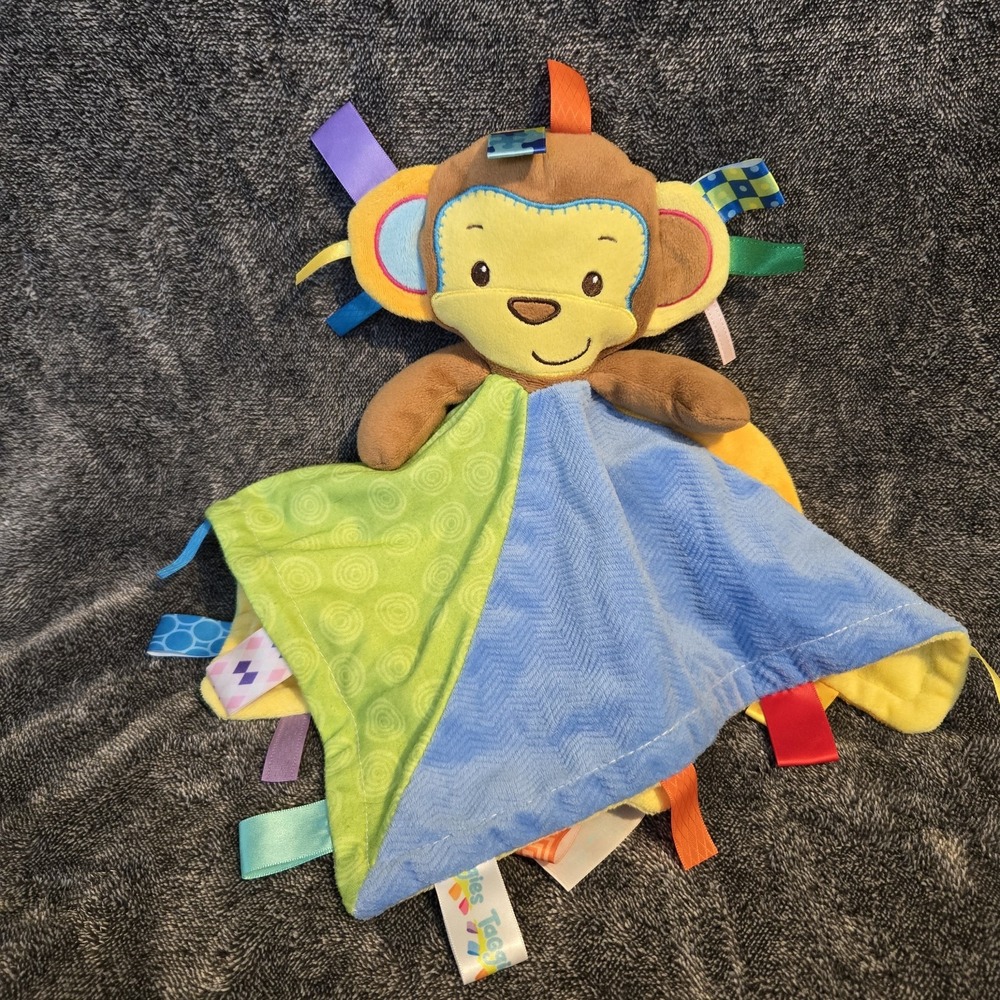 Taggies Patchkin Pals Monkey Baby Security Blanket Yellow Blue Green Lovey Plush